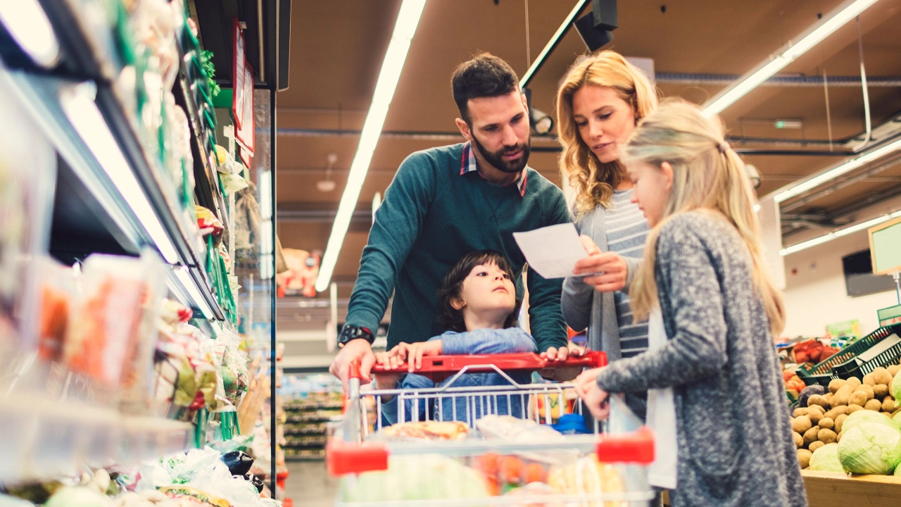 Familie beim Einkaufen im Supermarkt