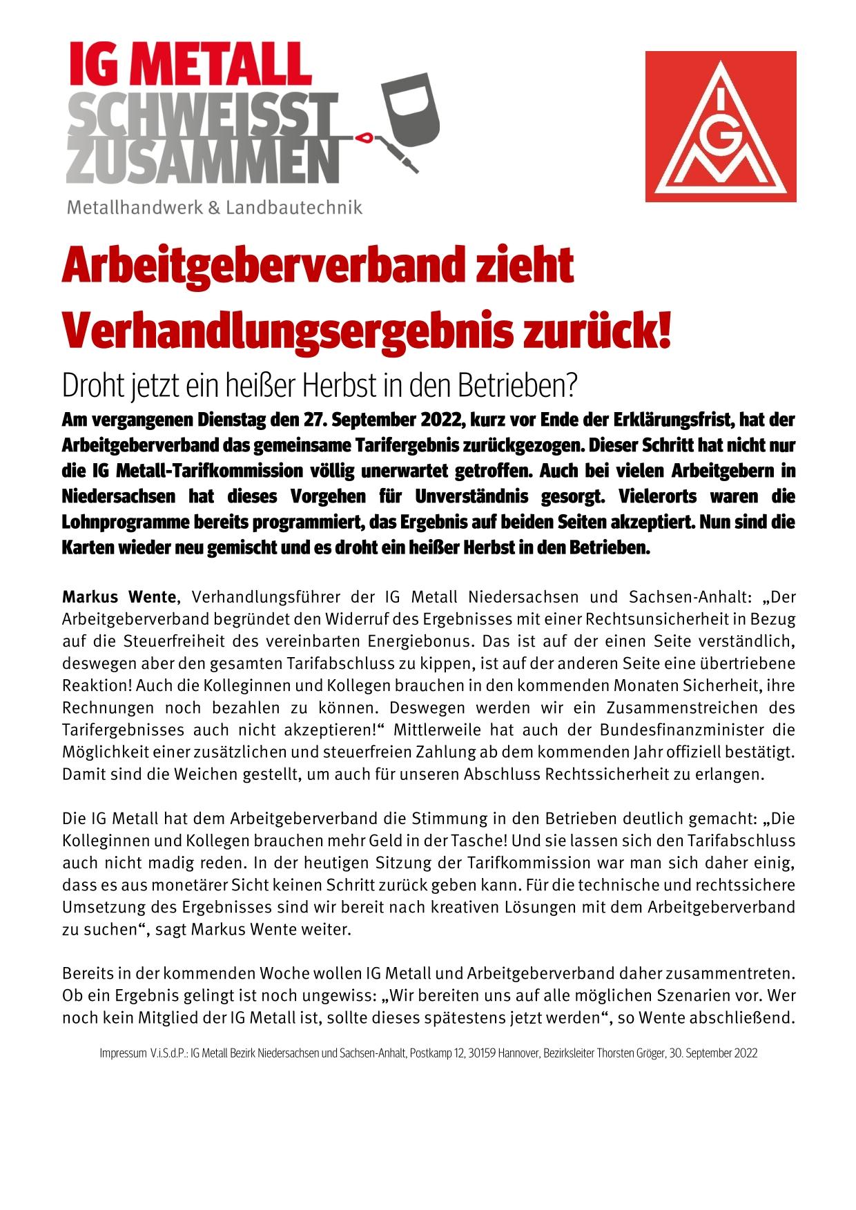 Tarifschnellinfo 30.09.2022
